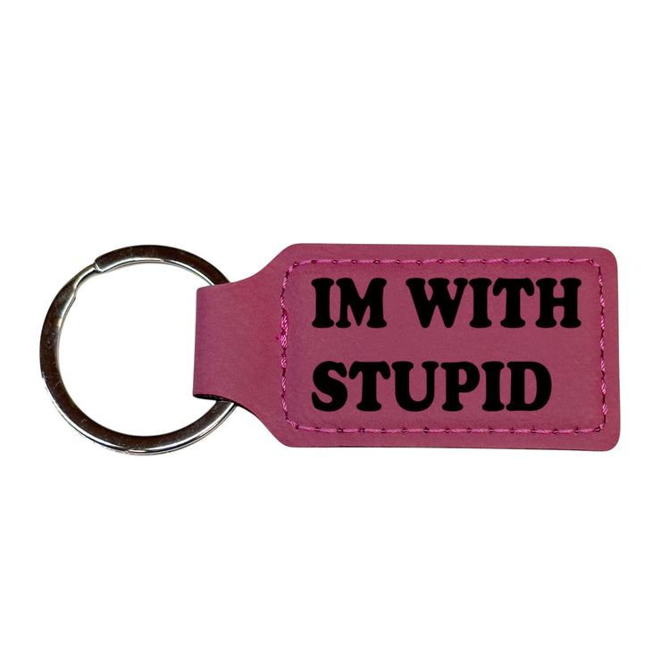 Keychain - Rectangle - Im with stupid - Leather