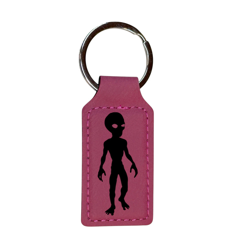 Keychain - Rectangle - Alien - Leather 3" x 1 3/4"