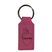 Keychain - Rectangle - I love you with Fairie on Heart - Leather