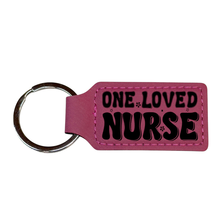 Keychain - Rectangle - One Loved Nurse - Leather