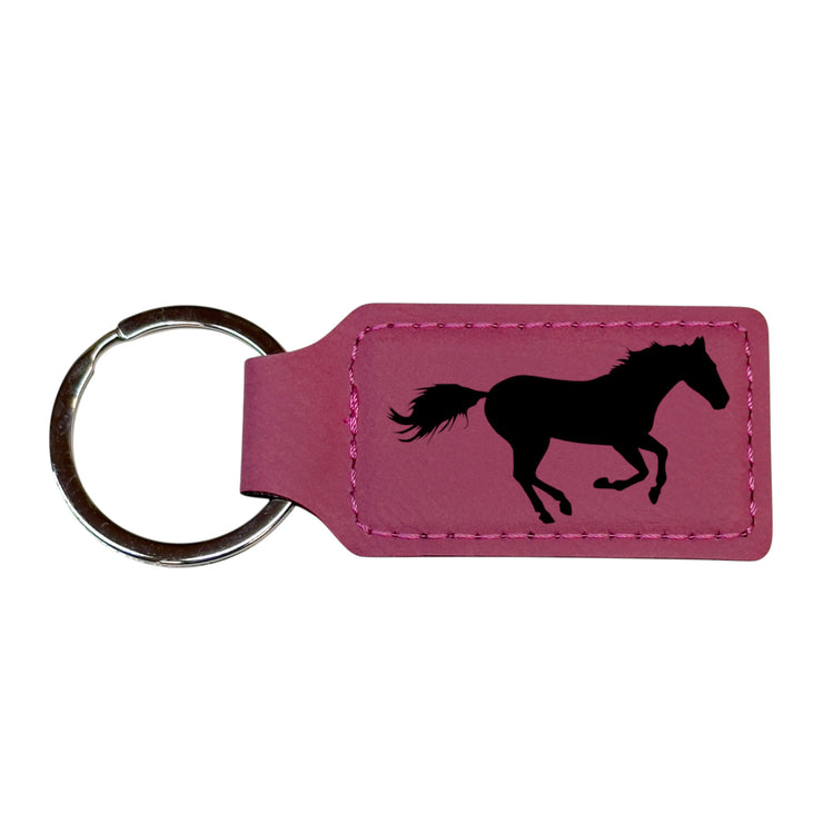 Keychain - Rectangle - Running Horse - Leather
