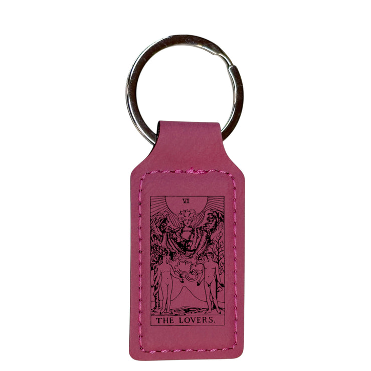 Keychain - Rectangle - The Lovers Tarot Card - Leather