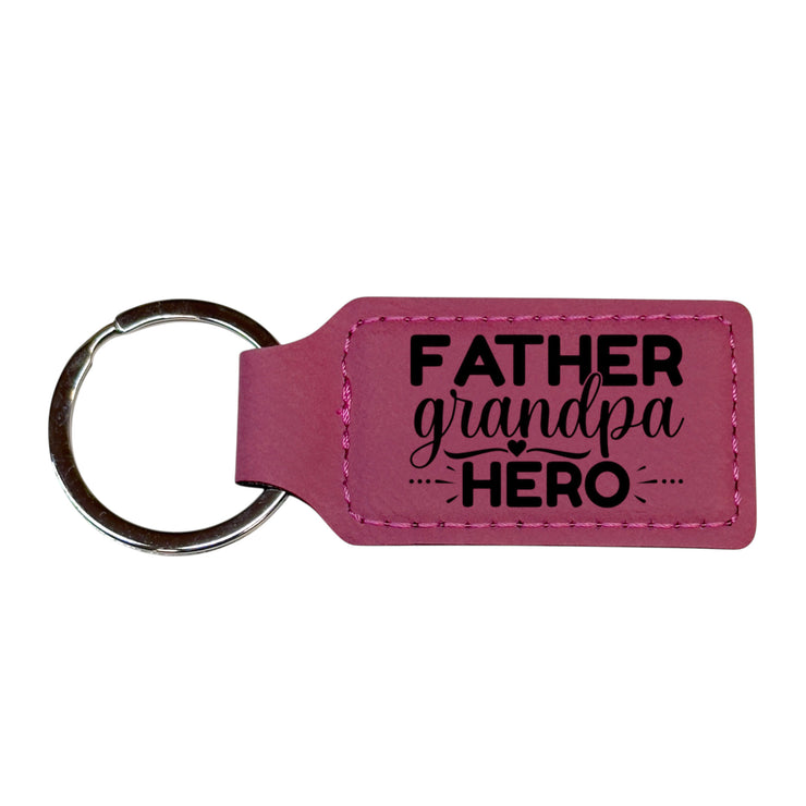 Keychain - Rectangle -  Father Grandpa Hero - Leather