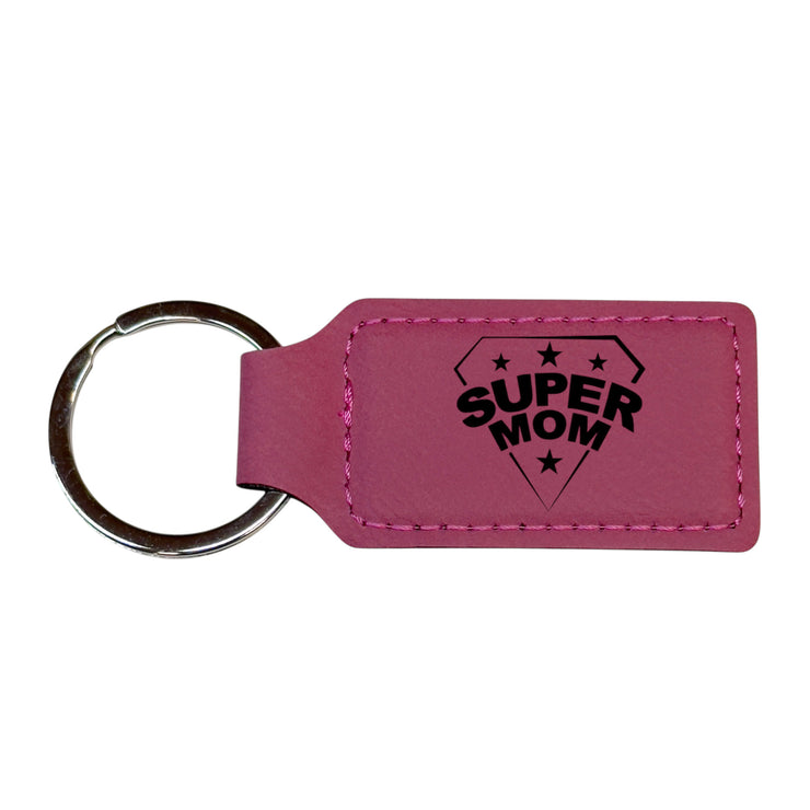 Keychain - Rectangle - Super Mom - Leather