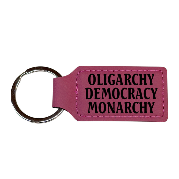 Keychain - Rectangle - Oligarchy Democracy Monarchy - Leather