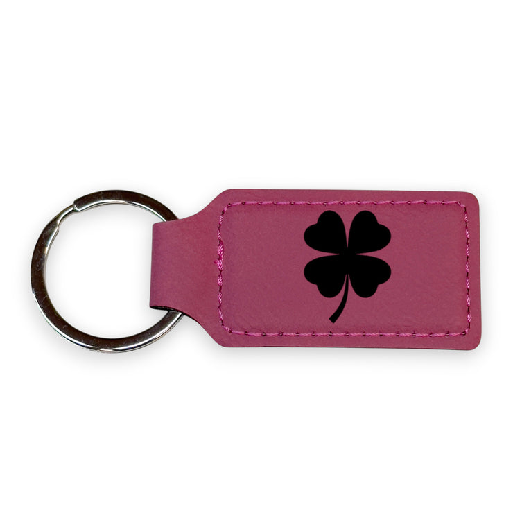 Keychain - Rectangle - 4 Leaf Clover - Leather - Irish