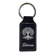Keychain - Rectangle - PERSONALIZED - Celtic Tree of Life - Leather