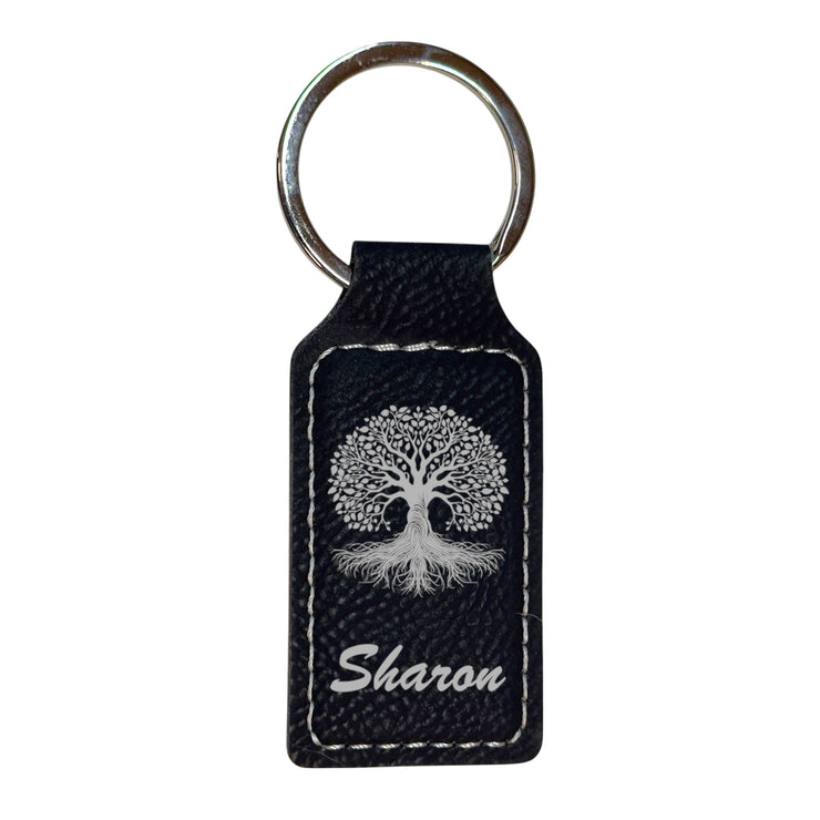Keychain - Rectangle - PERSONALIZED - Celtic Tree of Life - Leather