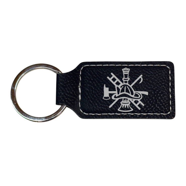 Keychain - Rectangle - Firefighter Emblem - Leather