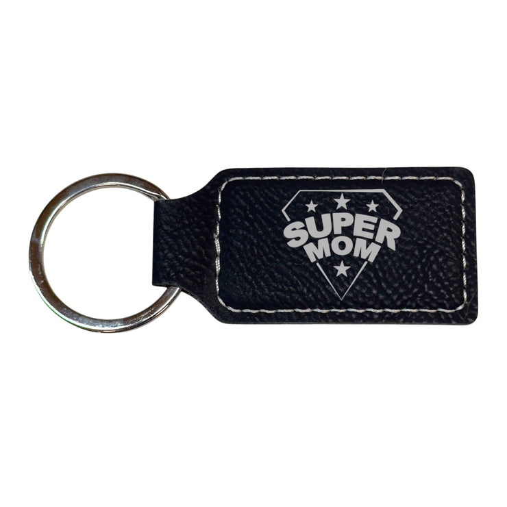 Keychain - Rectangle - Super Mom - Leather