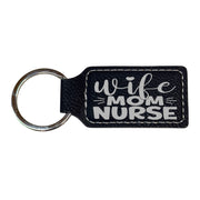 Keychain - Rectangle - Wife Mom Nurse - Leather