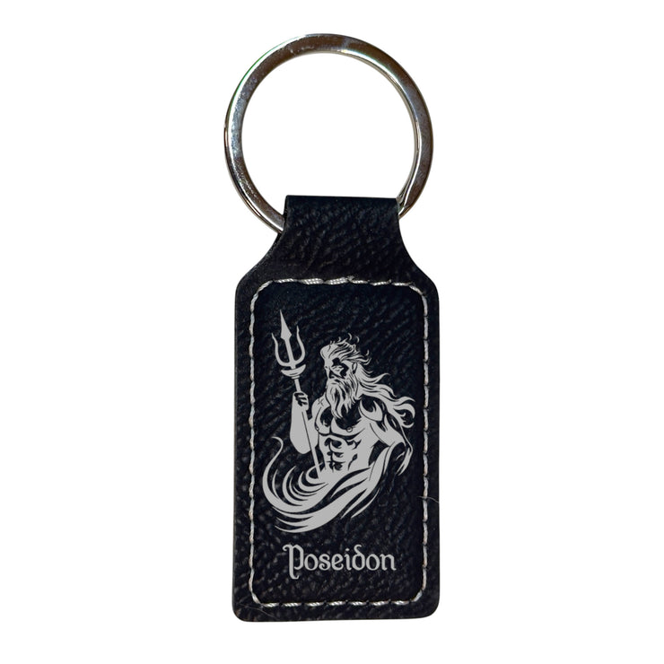 Keychain - Rectangle - Poseidon God of the Sea - Leather