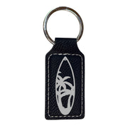 Keychain - Rectangle - Palm Tree Surfboard - Leather