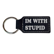 Keychain - Rectangle - Im with stupid - Leather