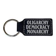 Keychain - Rectangle - Oligarchy Democracy Monarchy - Leather