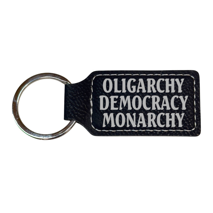 Keychain - Rectangle - Oligarchy Democracy Monarchy - Leather