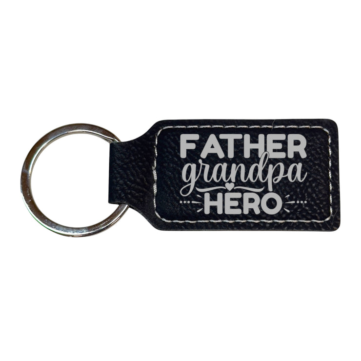 Keychain - Rectangle -  Father Grandpa Hero - Leather