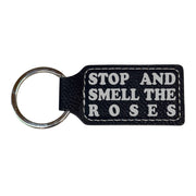 Keychain - Rectangle - Stop and smell the roses - Leather
