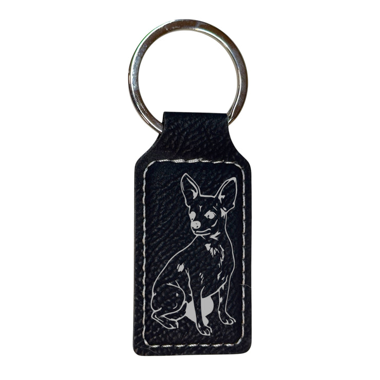 Keychain - Rectangle - Chihuahua Dog - Leather