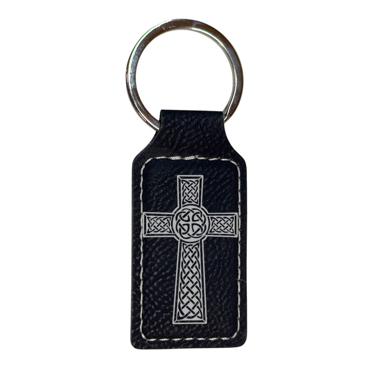 Keychain - Rectangle - Celtic Cross - Leather