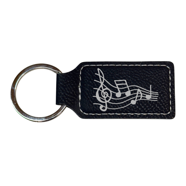 Keychain - Rectangle - Music Notes - Leather