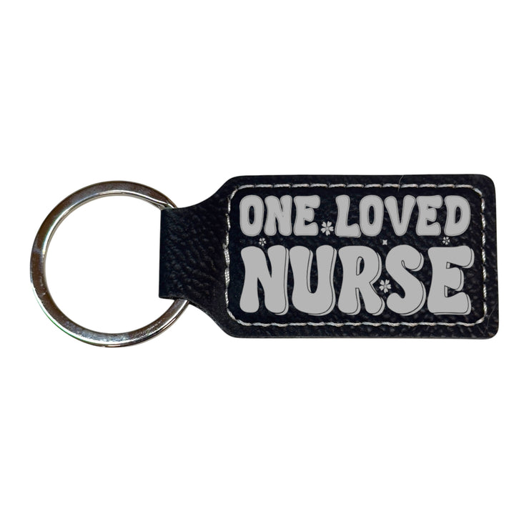Keychain - Rectangle - One Loved Nurse - Leather