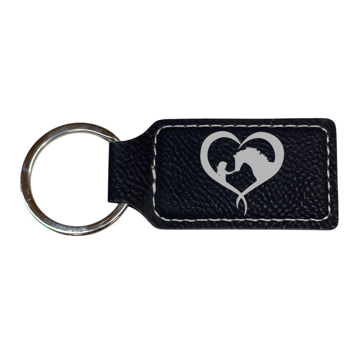 Keychain - Rectangle - Girl and Horse Heart - Leather