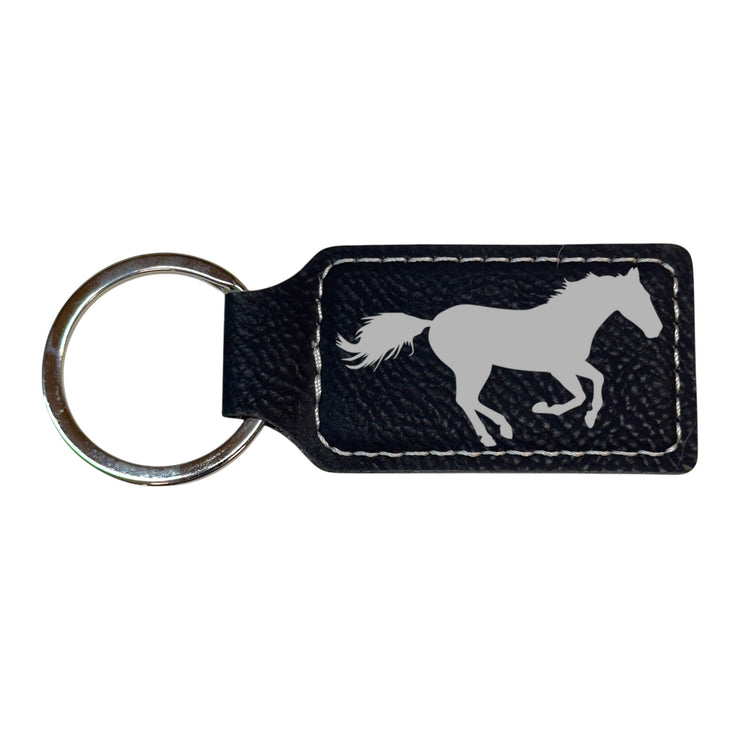 Keychain - Rectangle - Running Horse - Leather