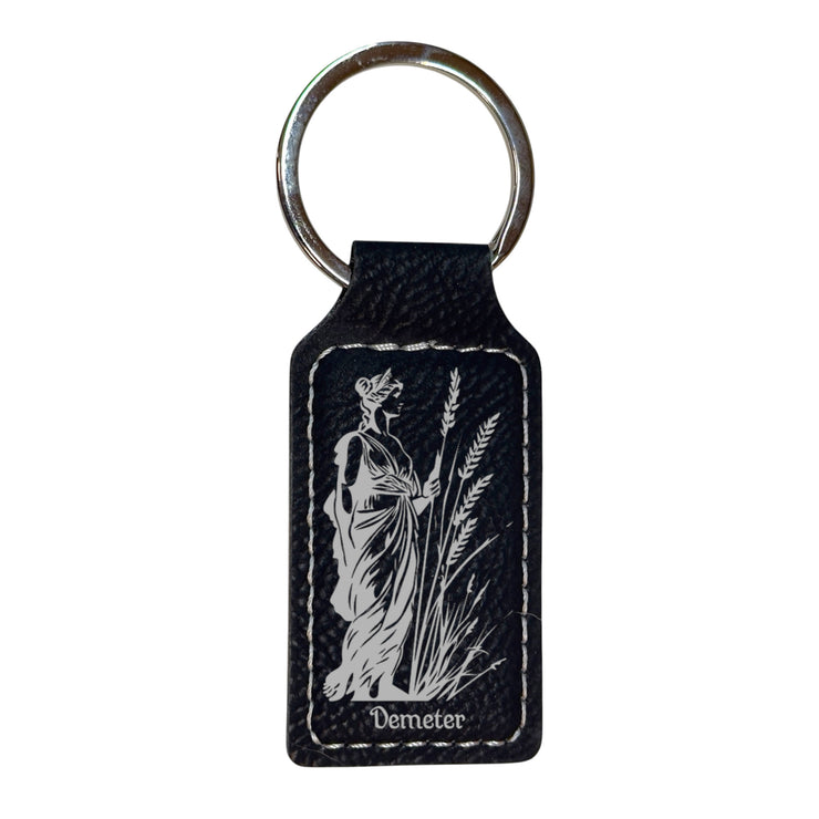 Keychain - Rectangle - Demeter Goddess of Agriculture - Leather
