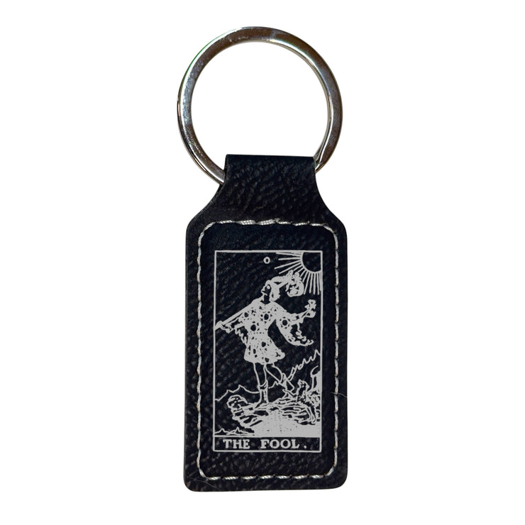 Keychain - Rectangle - The Fool Tarot Card - Leather