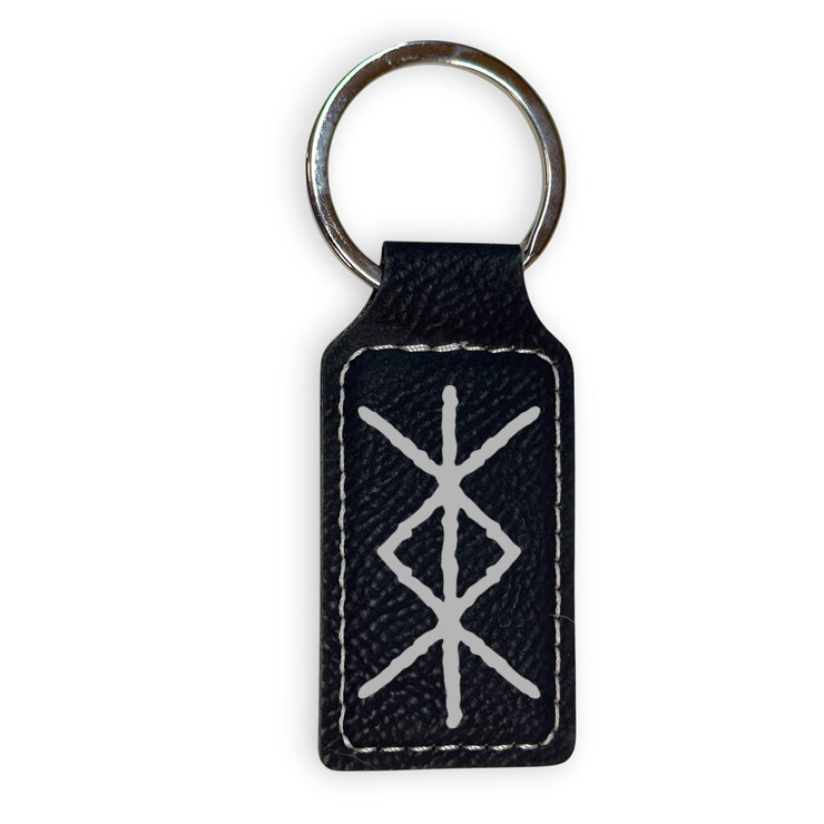 Keychain - Rectangle - Viking Protection Rune - Leather