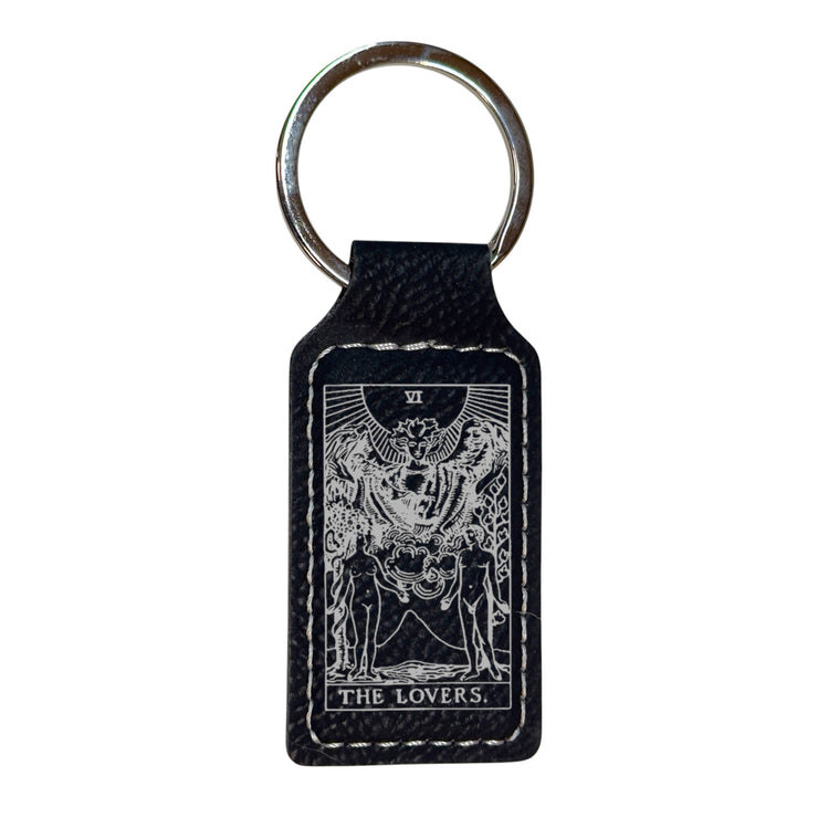 Keychain - Rectangle - The Lovers Tarot Card - Leather