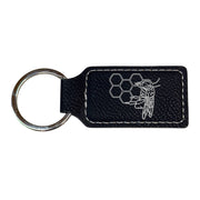 Keychain - Rectangle - Bee and Beehive - Leather