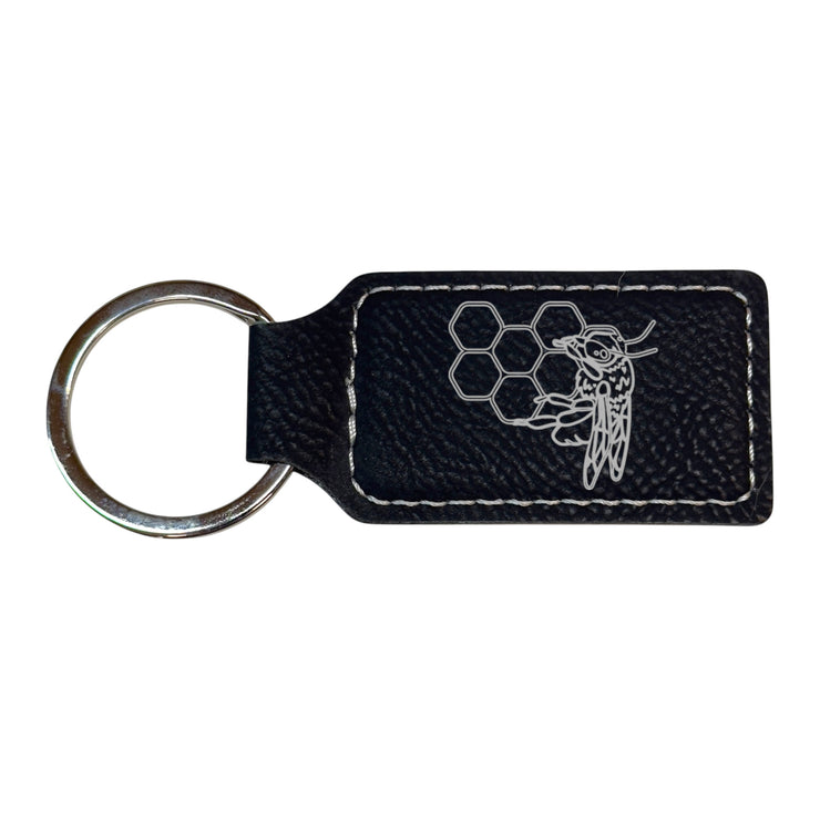 Keychain - Rectangle - Bee and Beehive - Leather
