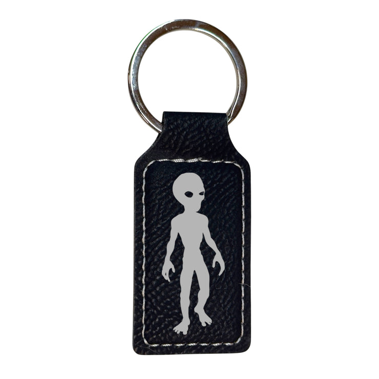 Keychain - Rectangle - Alien - Leather 3" x 1 3/4"