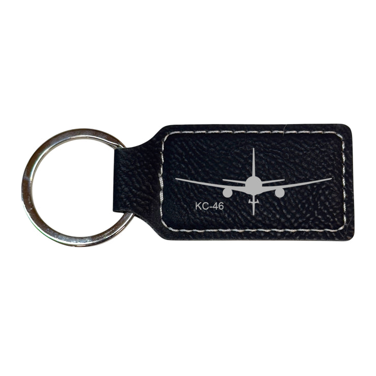 Keychain - Rectangle - KC-47 Plane - Leather 3" x 1 3/4"