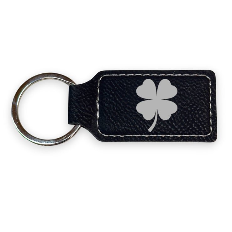 Keychain - Rectangle - 4 Leaf Clover - Leather - Irish