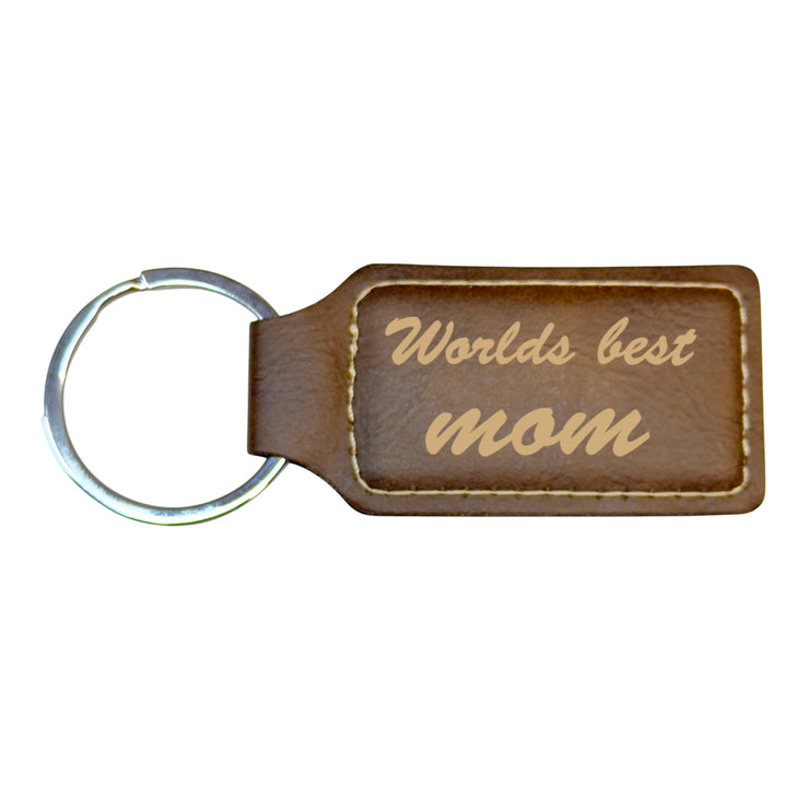 Keychain - Rectangle - Worlds best mom - Leather