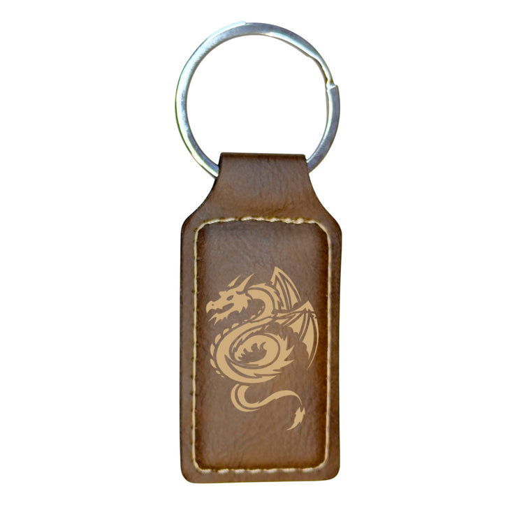 Keychain - Rectangle - Flying Dragon - Leather