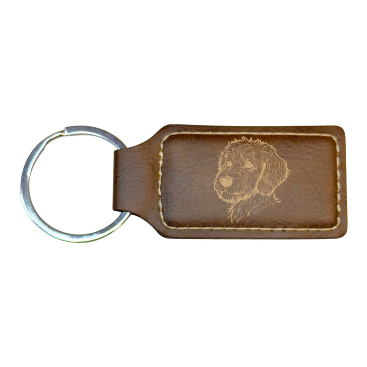 Keychain - Rectangle - Golden Doodle - Leather