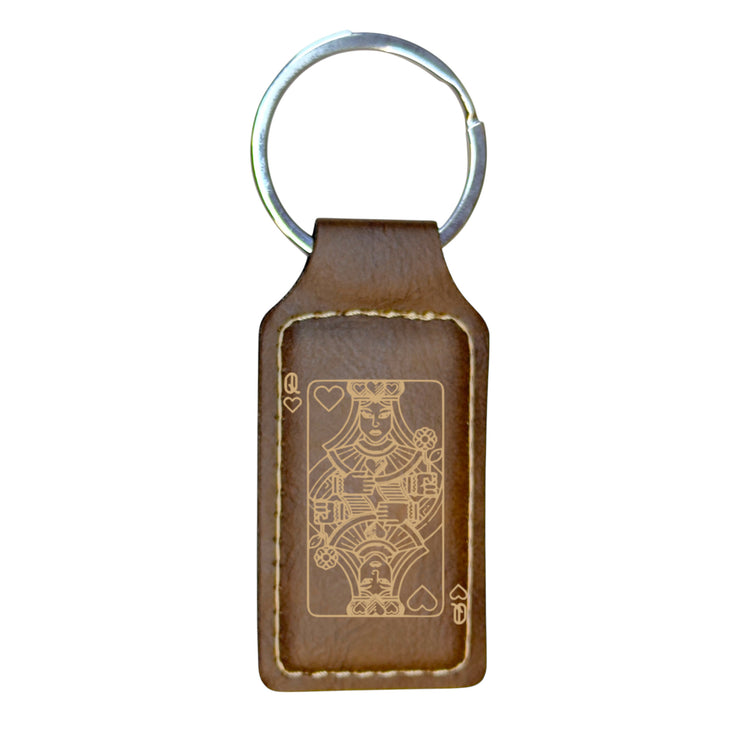 Keychain - Rectangle - Queen of Hearts - Leather