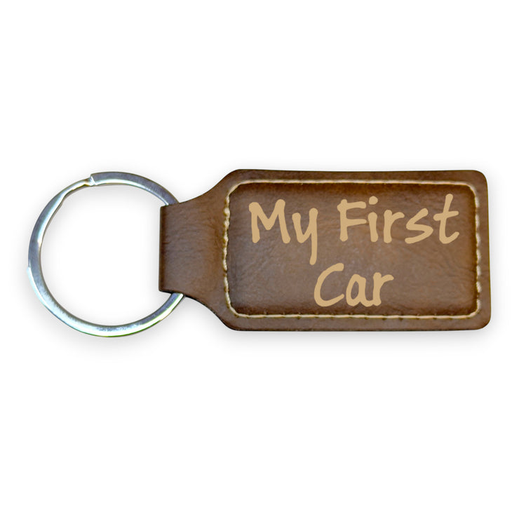 Keychain - Rectangle - My first car - Leather