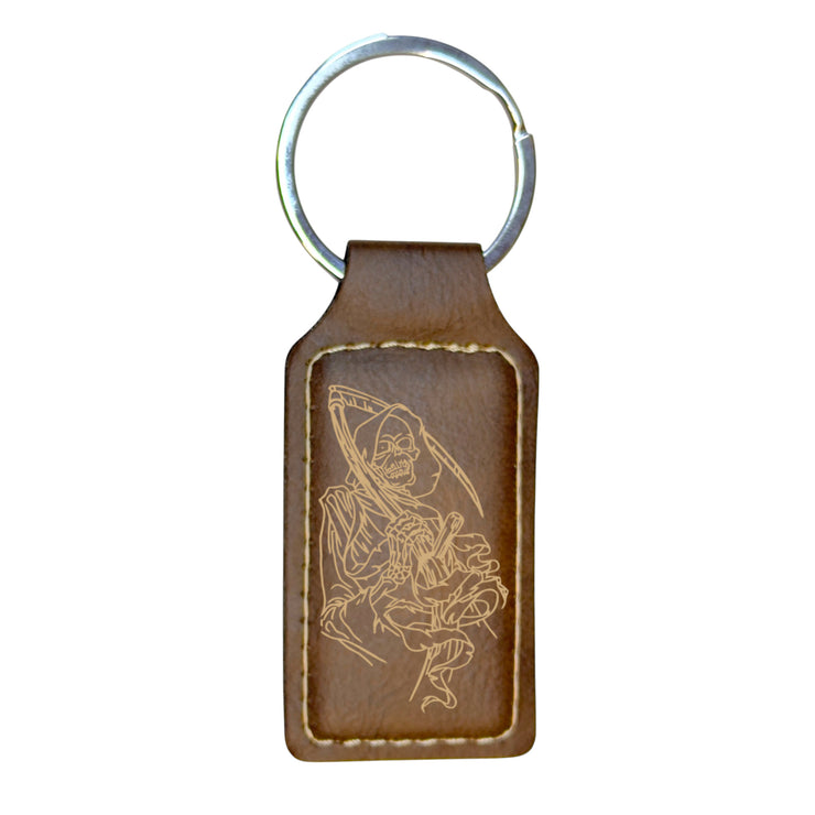 Keychain - Rectangle - Dealer of Death Grim Reaper - Leather