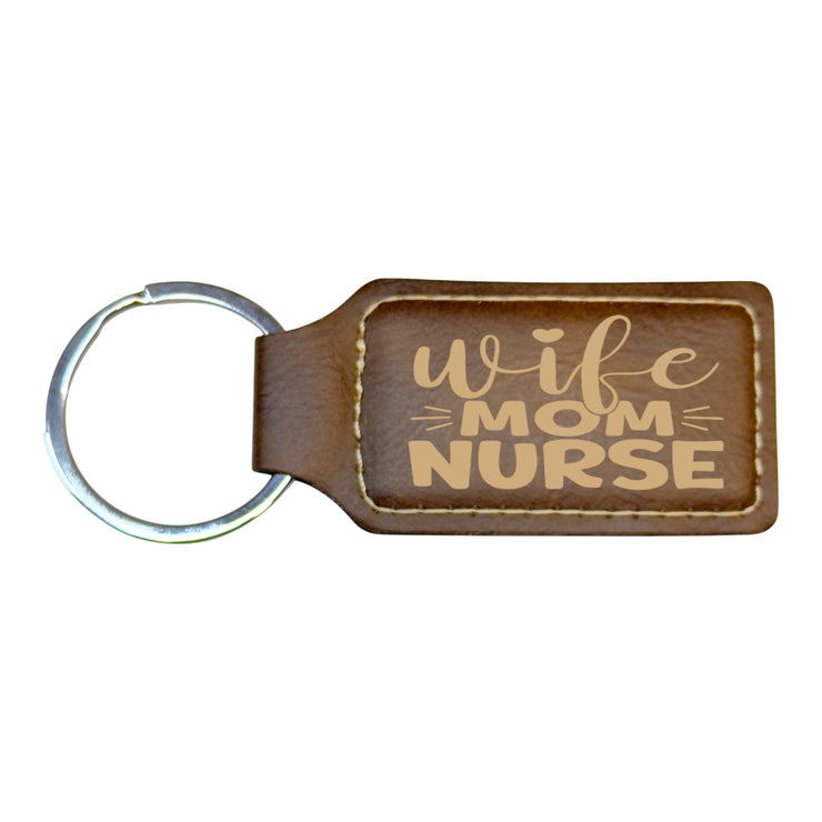 Keychain - Rectangle - Wife Mom Nurse - Leather