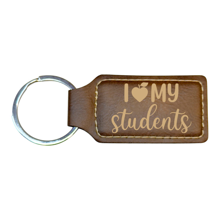 Keychain - Rectangle - I love my students - Leather