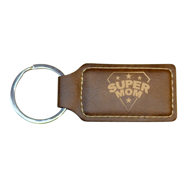 Keychain - Rectangle - Super Mom - Leather