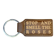 Keychain - Rectangle - Stop and smell the roses - Leather