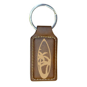 Keychain - Rectangle - Palm Tree Surfboard - Leather