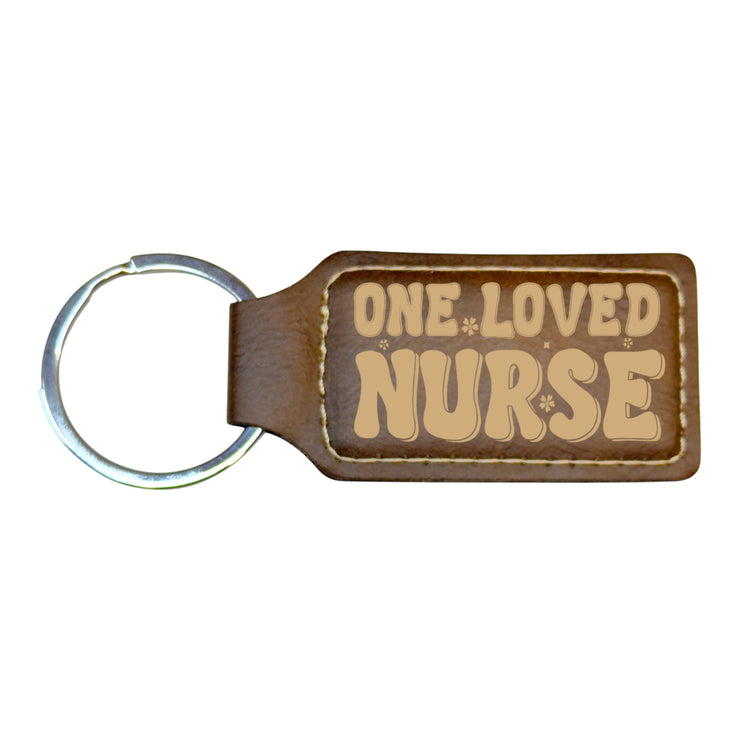 Keychain - Rectangle - One Loved Nurse - Leather