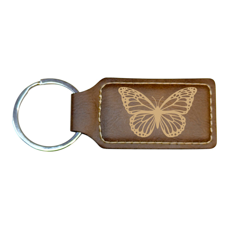 Keychain - Rectangle - Butterfly - Leather